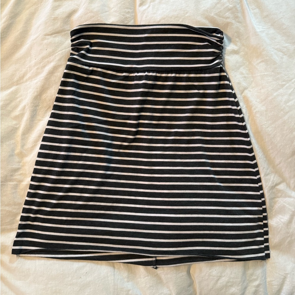 Connection 18 Charcoal Grey and White Striped Cotton Stretchy Tube Skirt